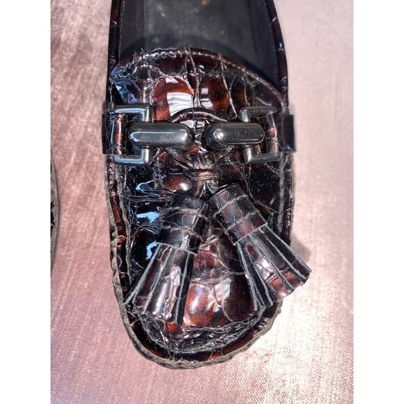 Stuart Weizman Embossed Croc Driving Moccasin Tassel Loafers Size 6.5 - Picture 6 of 8
